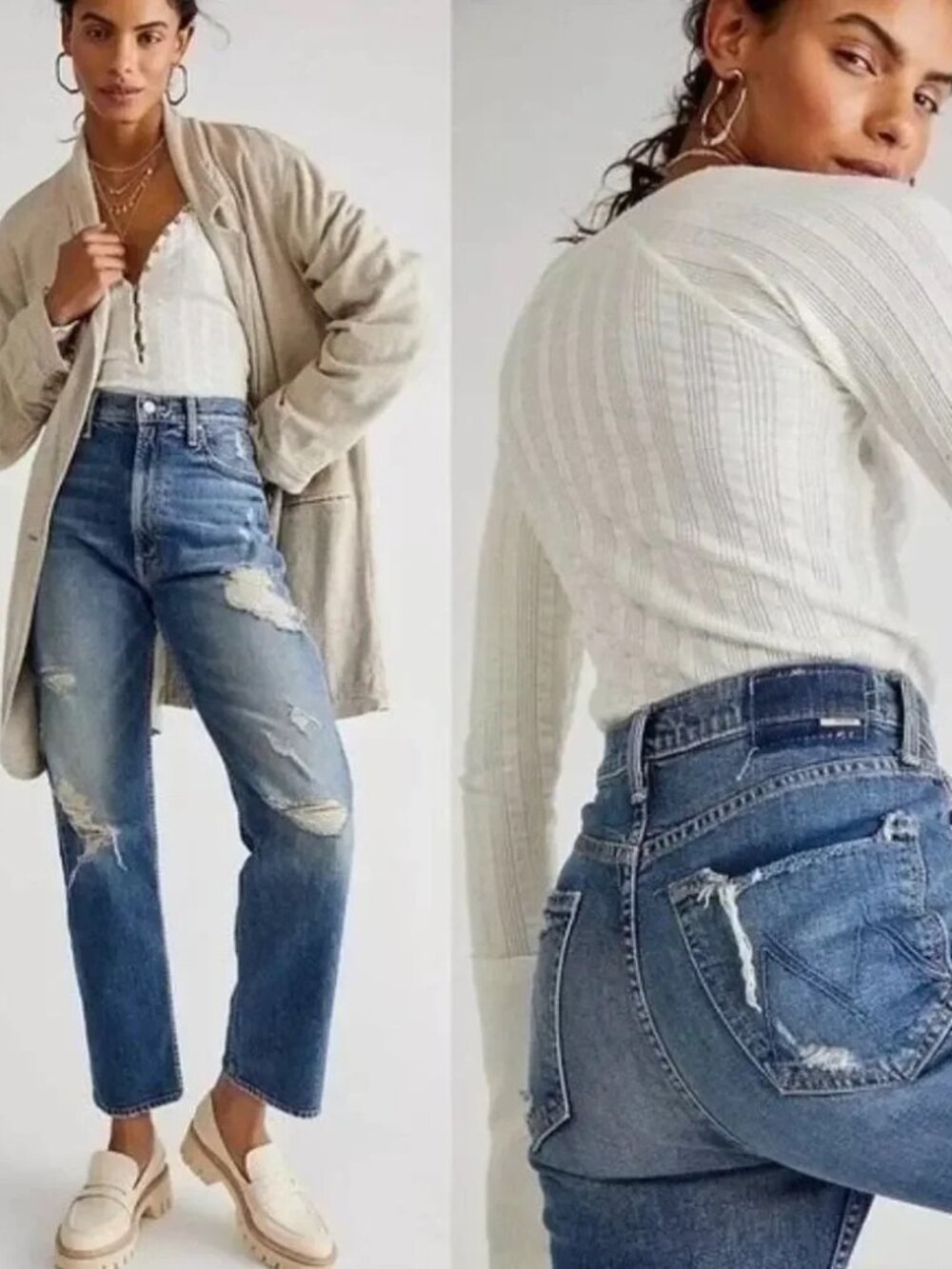 Mother Superior High Waisted Study Hover Straight Leg Jeans Distressed Size 30